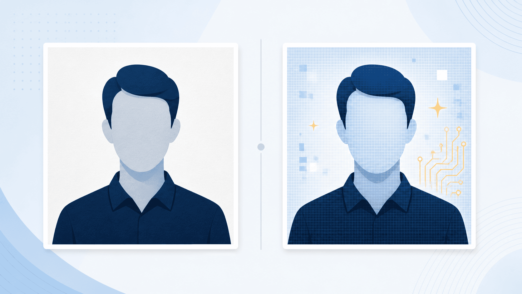 Illustration comparing an original unedited portrait with a digitally altered portrait